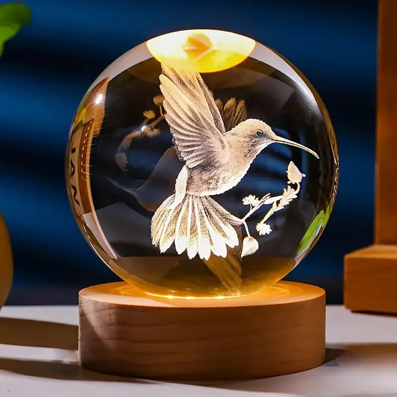 3D Laser Engraved Hummingbird Crystal Ball Ornament Gift - Dabfavshop