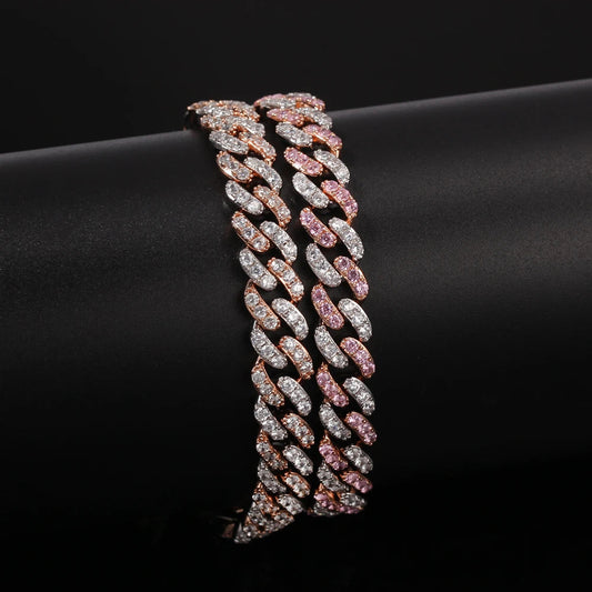 UWIN Men Women Bracelet 9mm Iced Out Rose Gold Silver Color Cuban Link With White &Pink Cubic Zirconia Bracelets Jewelry Dabfavshop