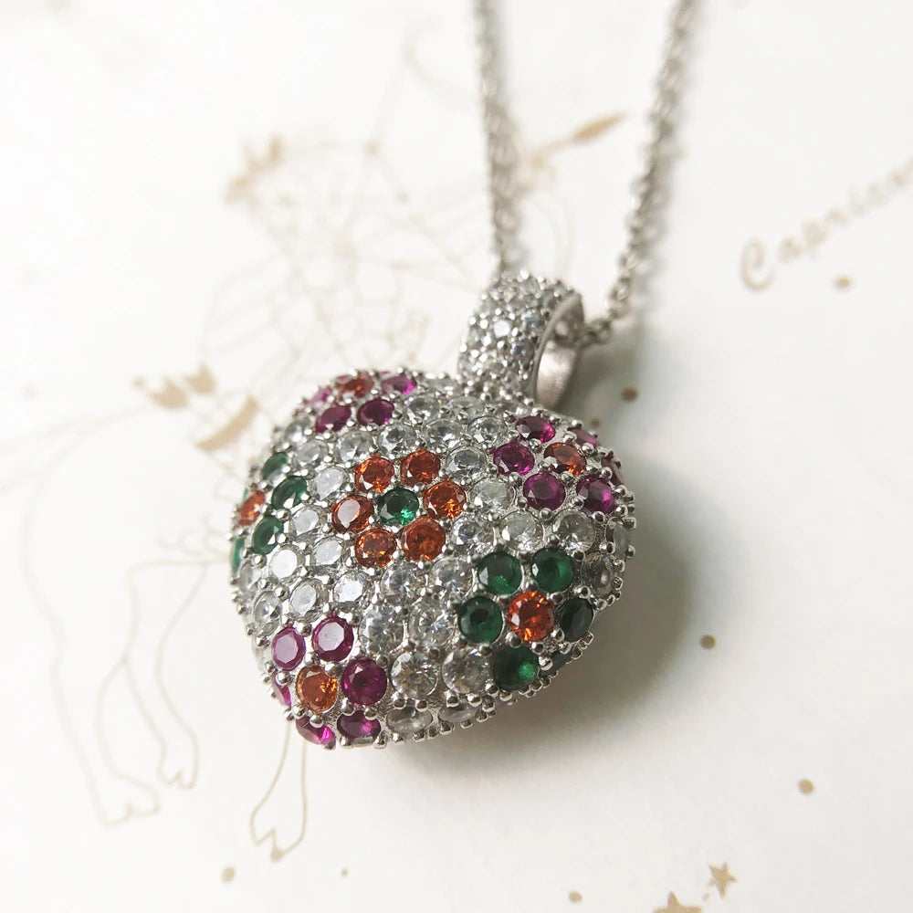 Heart Necklace Colorful Flower