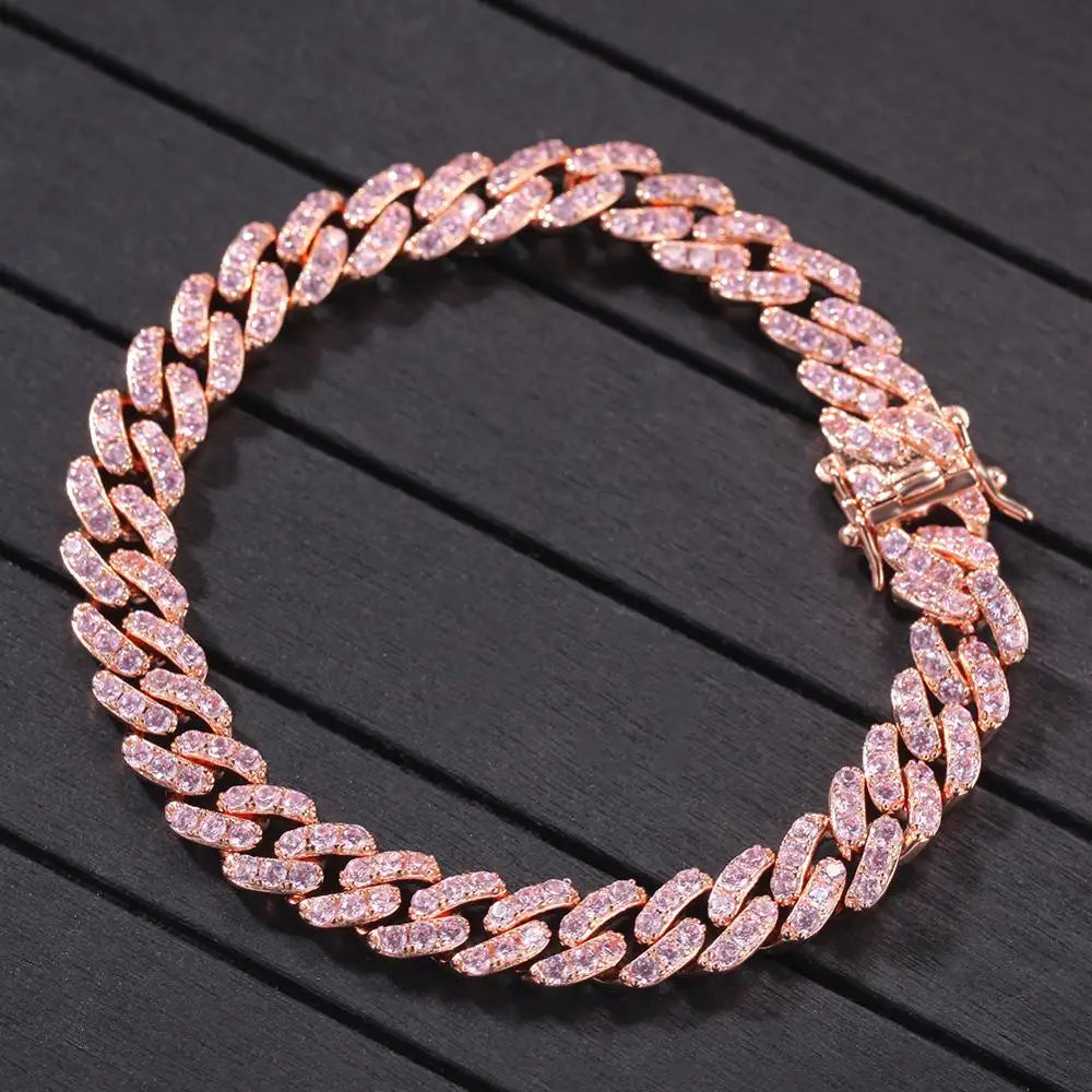 UWIN Men Women Bracelet 9mm Iced Out Rose Gold Silver Color Cuban Link With White &Pink Cubic Zirconia Bracelets Jewelry Dabfavshop