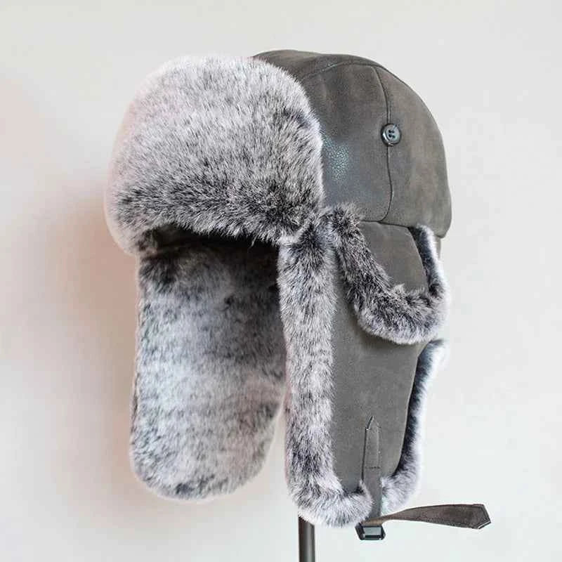 Bomber Winter Hats For Men, Russian Ushanka Hat with Ear Flap Pu Leather Cap