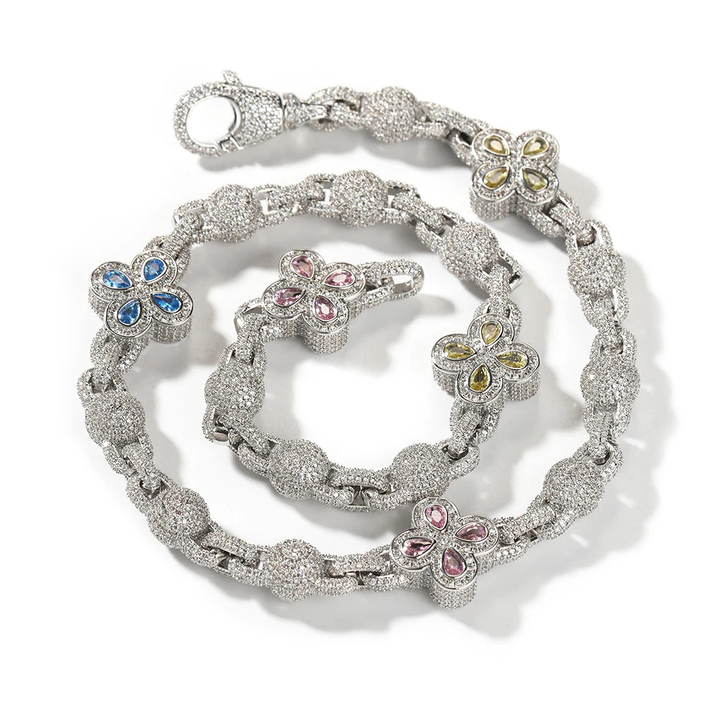 UWIN Colorful Four Leaves Baguettecz Chain Necklaces for Women Iced Out Full CZ Lobster Hook Choker Fashion Jewelry for Gift Dabfavshop