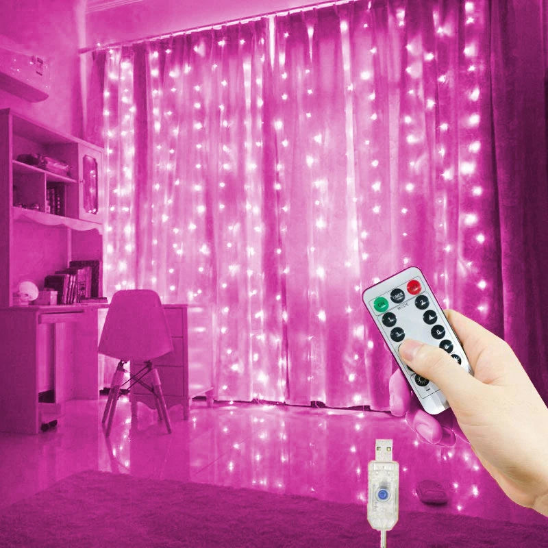 LED Curtain Garland 6x3M/3x3M USB Power Fairy Lights with Remote Control for Christmas New Year Window Decor Festoon Lighting Dabfavshop