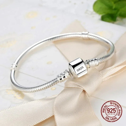 Handmade Original Fine Jewelry 925 Silver Charm Bracelet Soft Smooth Snake Bone Bracelets Women Dabfavshop