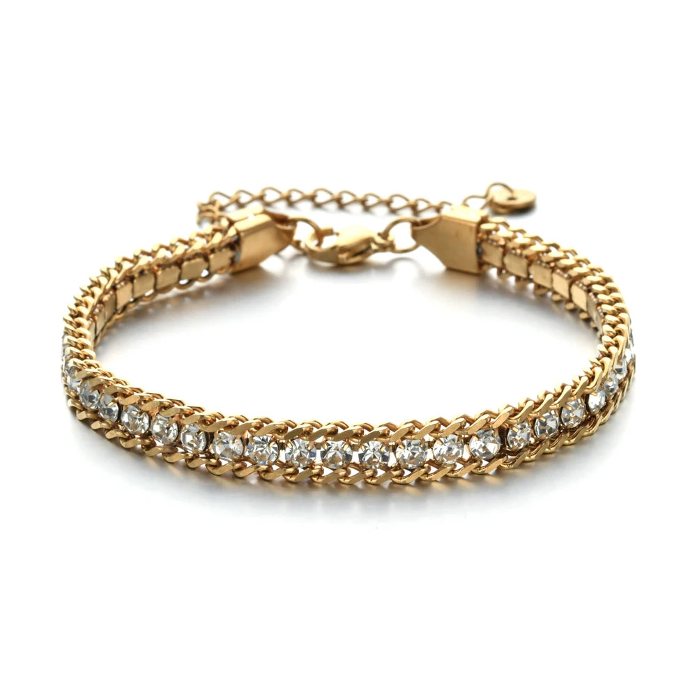 Women Men Gold Color Woven Crystal Cubic Zirconia Bracelet Stainless Steel Jewelry Dabfavshop