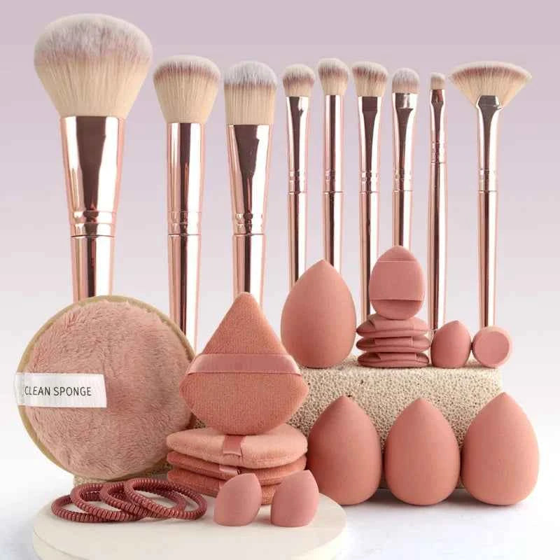 44 piece beige small fragrance style large capacity makeup brush set, handheld toiletry storage bag, portable for going out