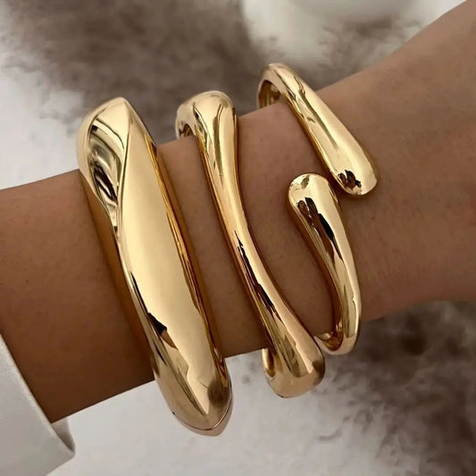 3 Styles Gold Silver Color Geometric Spring Bangles Dabfavshop