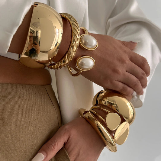 6 Styles Geometric Gold Color Cuff Spring Bangles Wide Hand Bracelets Dabfavshop