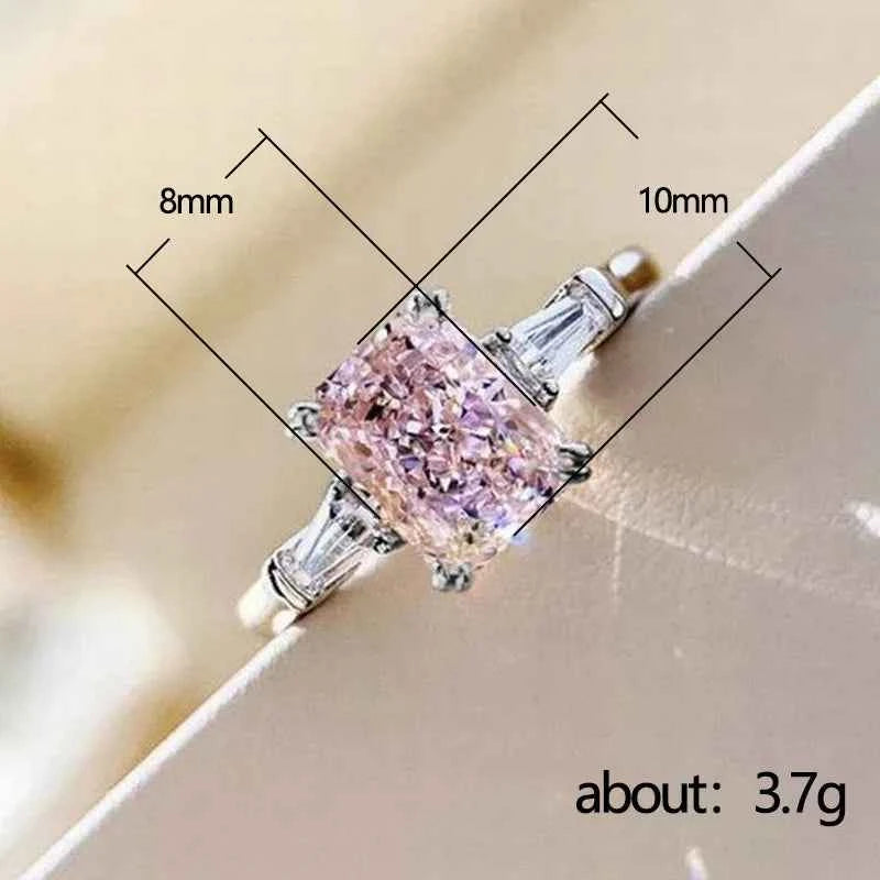 Square Pink Cubic Zirconia Wedding 925 Sterling Silver Rings for Women Romantic Bridal Marriage Party Rings Fashion Jewelry