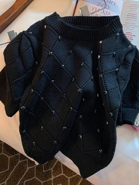 Knitted Diamond Short Sleeved Sweater