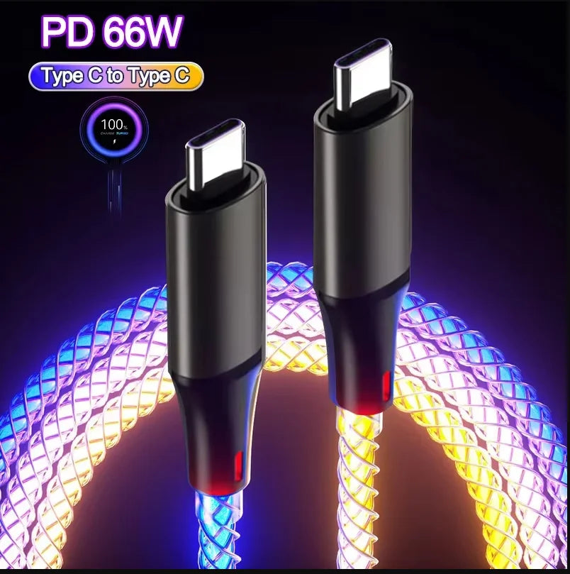 RGB Fast Charging USB to C Cable Colorful Streamer Glowing Line for Samsung Xiaomi Redimi Huawei Charger USB C Cable Dabfavshop