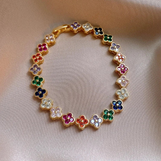 Crystal Flower Lucky Bracelet Women Personalized New Stainless Steel Bracelet Dabfavshop