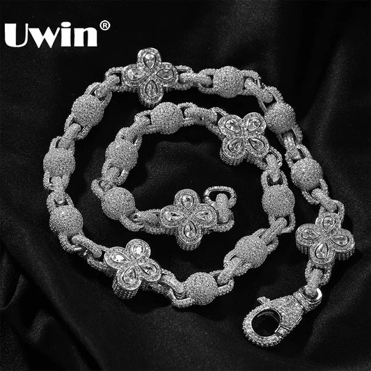 UWIN Colorful Four Leaves Baguettecz Chain Necklaces for Women Iced Out Full CZ Lobster Hook Choker Fashion Jewelry for Gift Dabfavshop