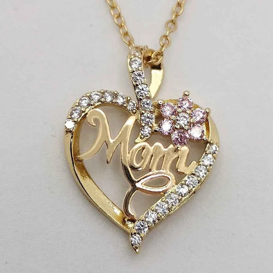 Mom Heart Necklace, Rhinestone Heart Pendant, Perfect Mother's Day Gift & Light Luxury Clavicle Chain