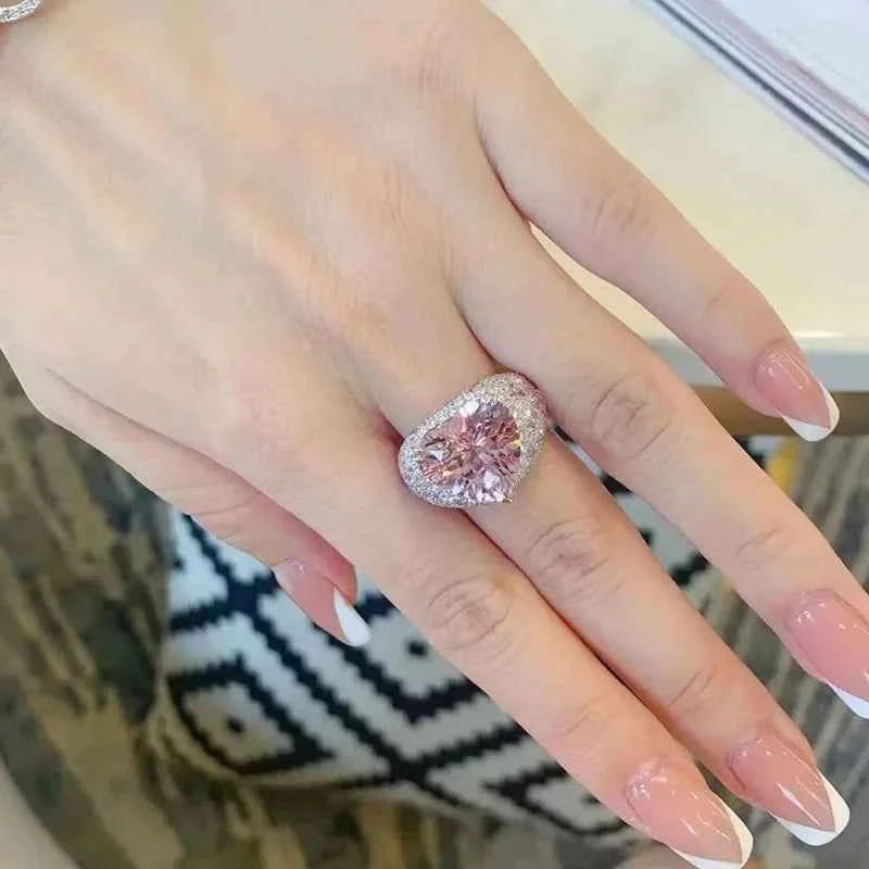 2025 Big Pink Crystal LOVE Heart Open Ring for Women 925 Sterling Silver Wedding Luxury Vintage Aesthetic Jewelry Accessories