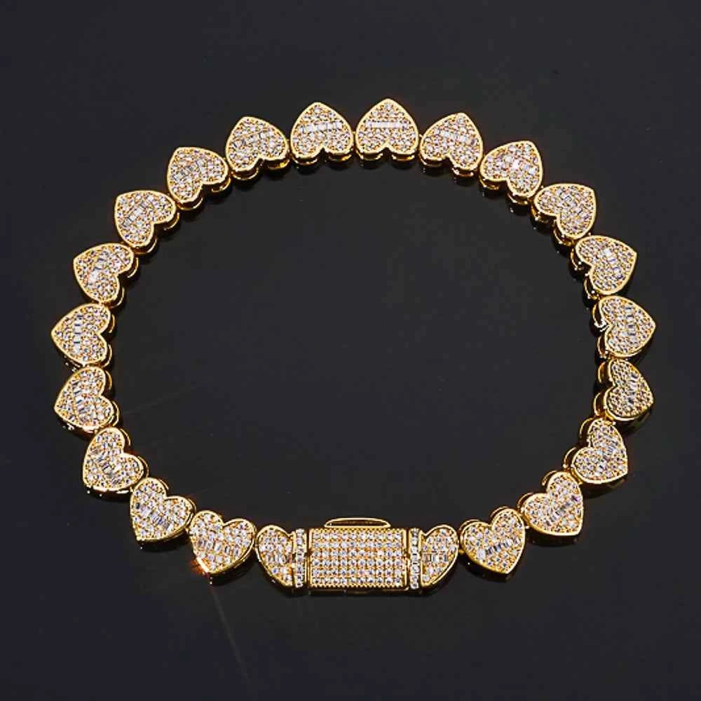 Iced Out Baguette Heart Tennis Chain Bracelet Silver Plated Zircon Mixed Inlay Fine Jewelry Dabfavshop