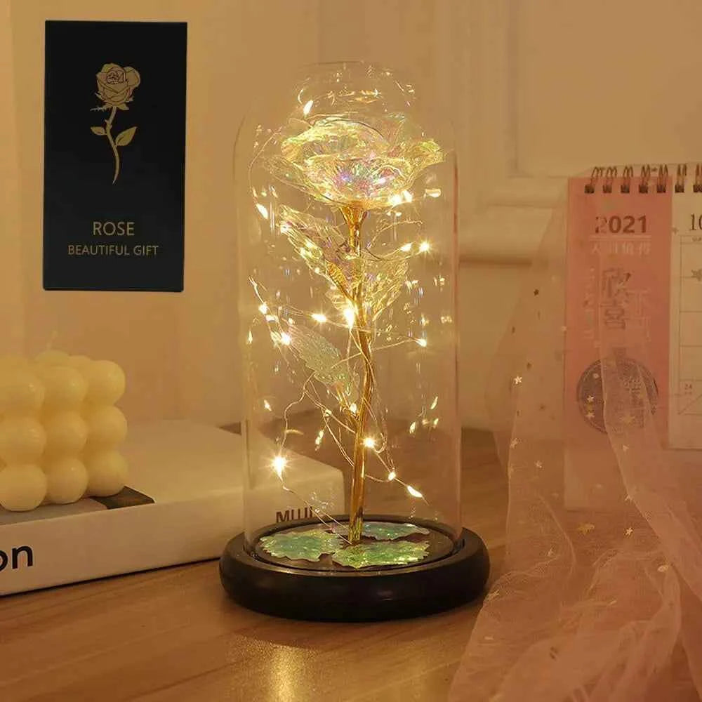 LED Enchanted Galaxy Rose Eternal Beauty Rose With Fairy Lights in Dome