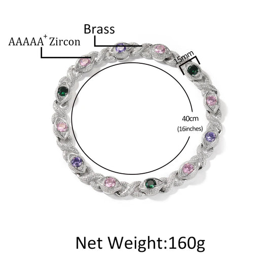 Iced Out Infinity Cuban Chain Necklace with Big CZ Eyes Pave Setting Cubic Zirconia for Women Men Dabfavshop