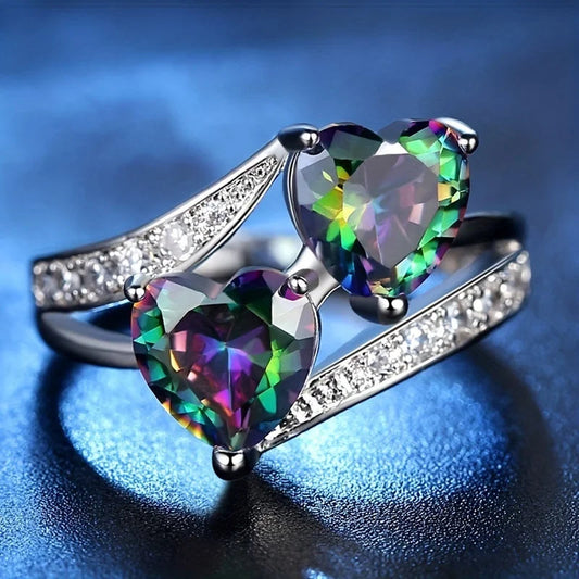 Luxury Double Heart CZ Rings 925 Sterling Silver Brilliant Romantic Female Ring Dabfavshop