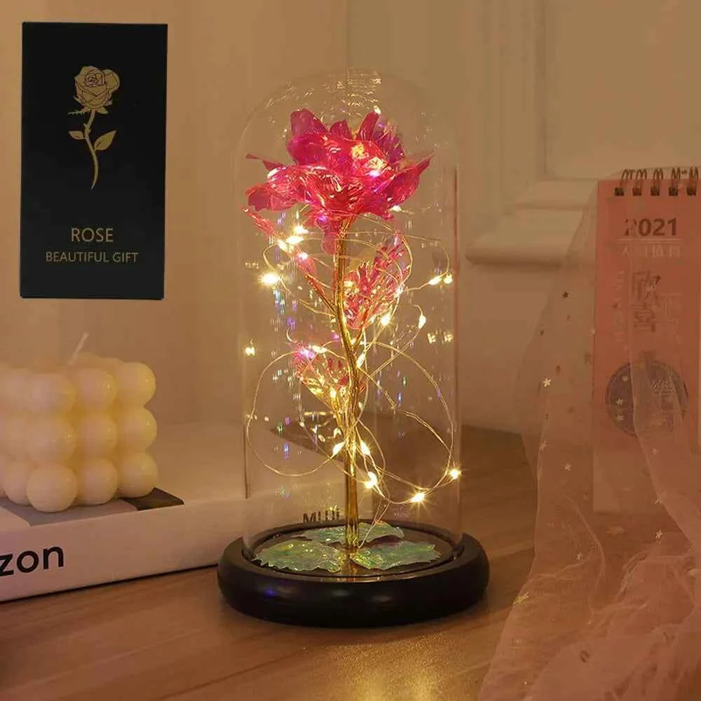 LED Enchanted Galaxy Rose Eternal Beauty Rose With Fairy Lights in Dome