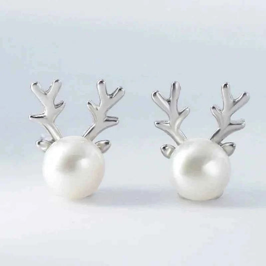 Cute Antler Stud Earrings for Women 925 Sterling Silver