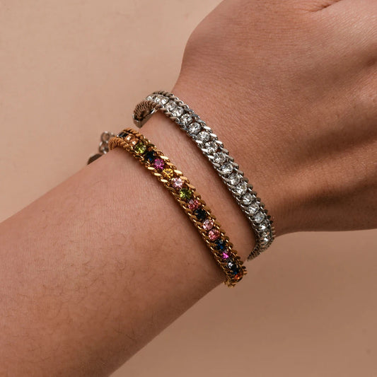 Women Men Gold Color Woven Crystal Cubic Zirconia Bracelet Stainless Steel Jewelry Dabfavshop