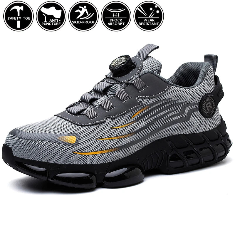 Rotating Button Steel Toe Anti-Puncture Non Slip Work Shoes Man Lightweight Breathable Safety Shoes Men's Work Shoes Boots Dabfavshop