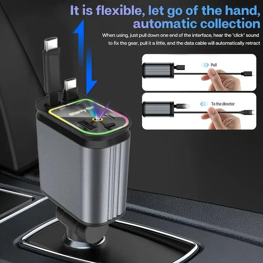 Best retractable charger for cars with flexible design and automatic cable collection feature