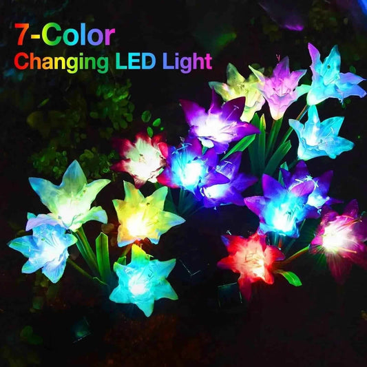 Colorful outdoor solar lily garden lights with changing LEDs for brightening pathways