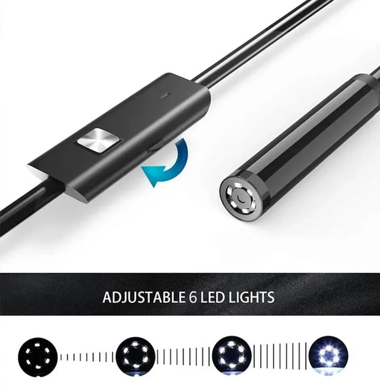 Waterproof endoscope camera with adjustable 6 LED lights for enhanced visibility in dark areas