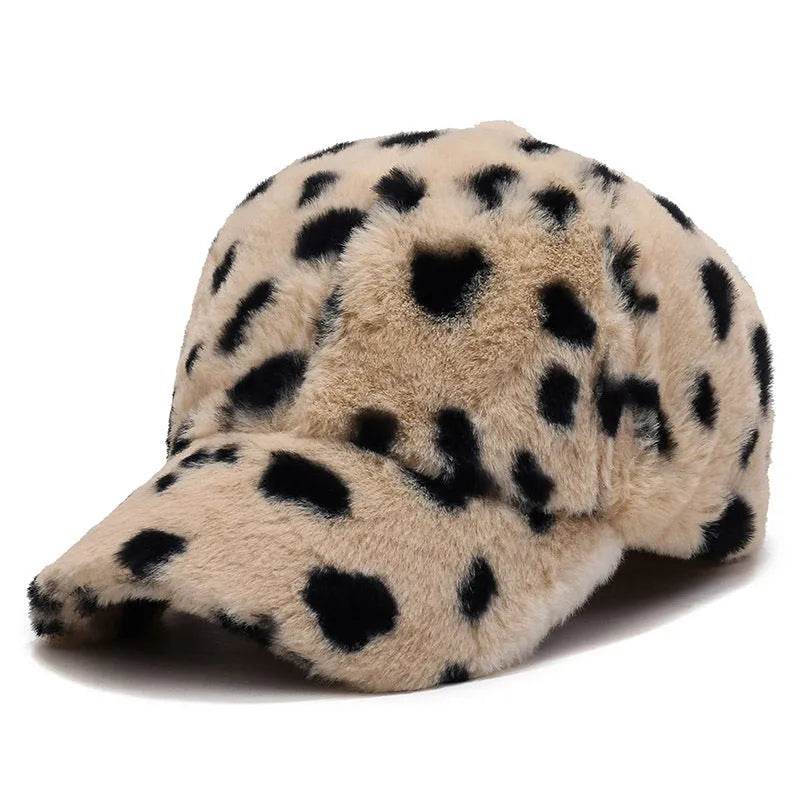 Leopard Print Fleece Baseball Cap - Winter Style - Dabfavshop