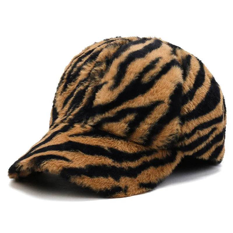 Leopard Print Fleece Baseball Cap - Winter Style - Dabfavshop