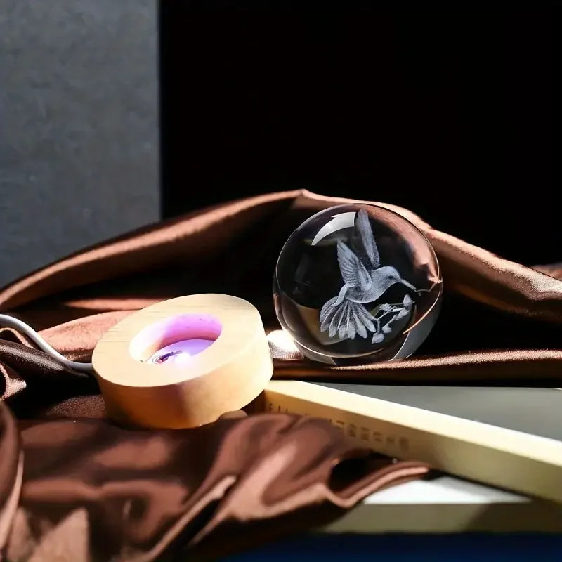 3D Laser Engraved Hummingbird Crystal Ball Ornament Gift - Dabfavshop