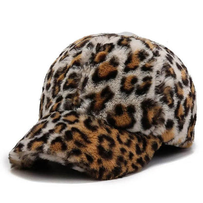 Leopard Print Fleece Baseball Cap - Winter Style - Dabfavshop