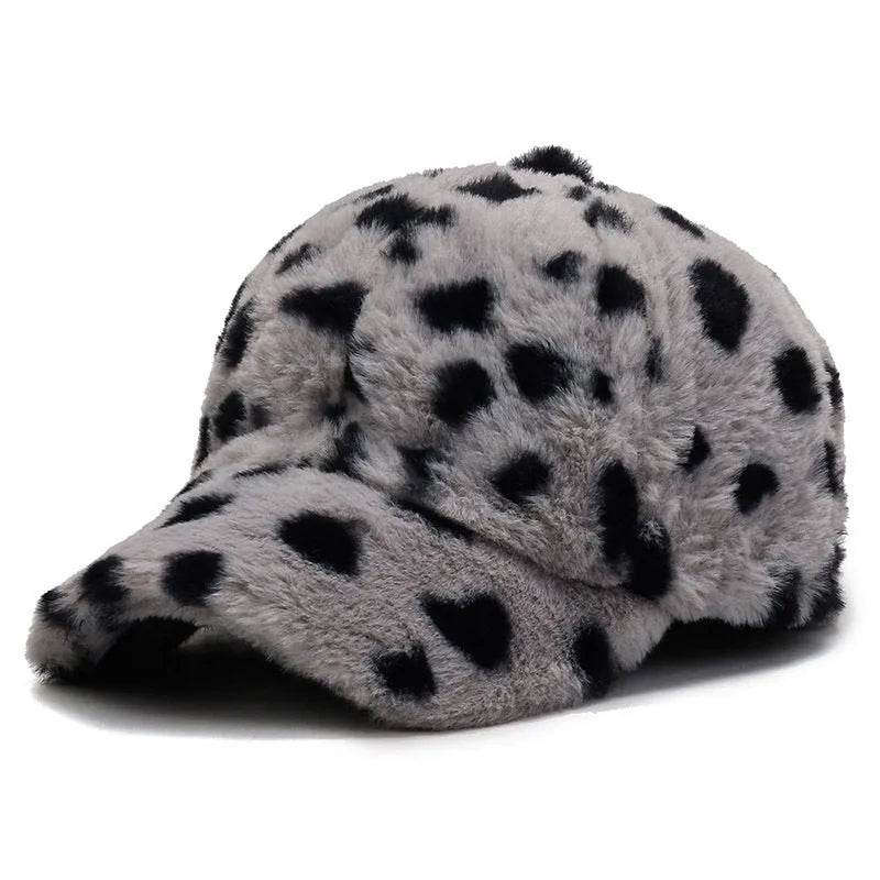 Leopard Print Fleece Baseball Cap - Winter Style - Dabfavshop