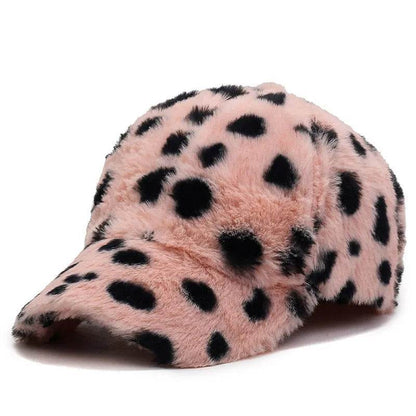 Leopard Print Fleece Baseball Cap - Winter Style - Dabfavshop