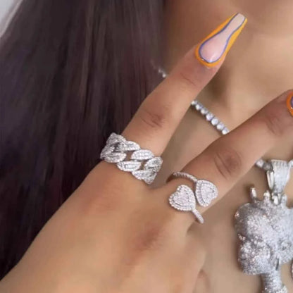 12mm Cuban Link Rings Iced Out Baguettes Ring for Men Cubic Zircon Silver Color Ring Fashion Hip Hop Jewelry for Gift