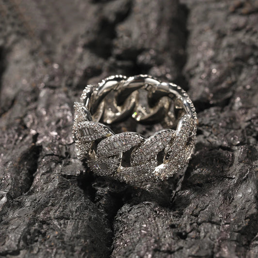 12mm Cuban Link Rings Iced Out Baguettes Ring for Men Cubic Zircon Silver Color Ring Fashion Hip Hop Jewelry for Gift Dabfavshop