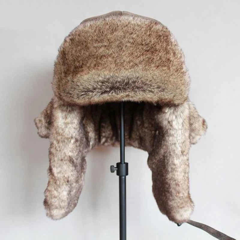 Bomber Winter Hats For Men, Russian Ushanka Hat with Ear Flap Pu Leather Cap