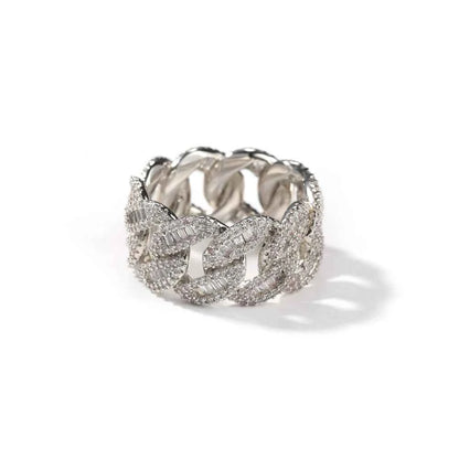 12mm Cuban Link Rings Iced Out Baguettes Ring for Men Cubic Zircon Silver Color Ring Fashion Hip Hop Jewelry for Gift