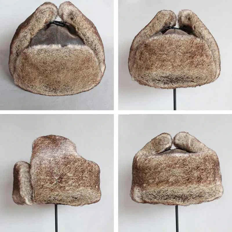 Bomber Winter Hats For Men, Russian Ushanka Hat with Ear Flap Pu Leather Cap