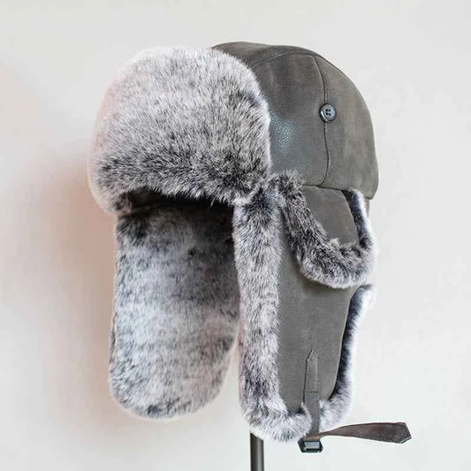 Bomber Winter Hats For Men, Russian Ushanka Hat with Ear Flap Pu Leather Cap