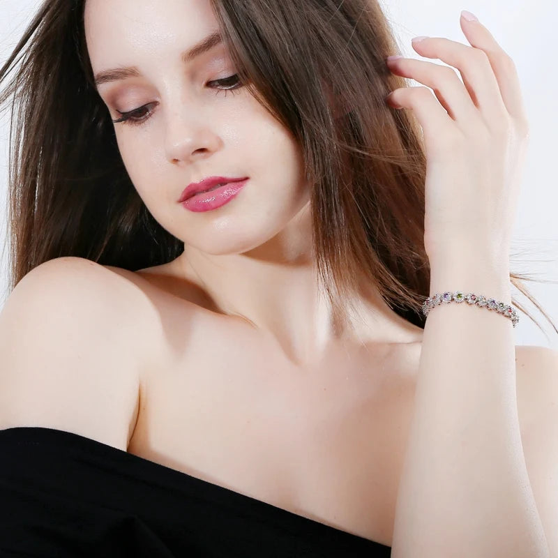 BeaQueen Trendy Green and White Cubic Zirconia Stone Silver Color Tennis Bracelets Dress Jewelry Accessories Gift for Women B100 Dabfavshop