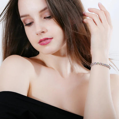 BeaQueen Trendy Green and White Cubic Zirconia Stone Silver Color Tennis Bracelets Dress Jewelry Accessories Gift for Women B100 Dabfavshop