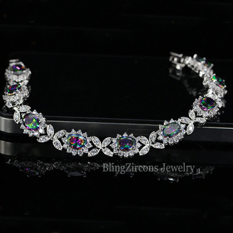 Crystal Flower Silver Plated Bracelet