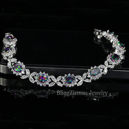 Crystal Flower Silver Plated Bracelet