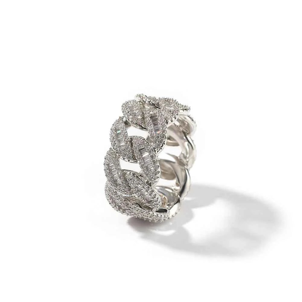 12mm Cuban Link Rings Iced Out Baguettes Ring for Men Cubic Zircon Silver Color Ring Fashion Hip Hop Jewelry for Gift Dabfavshop