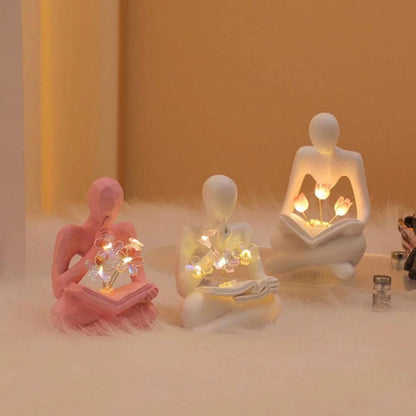 Desktop Thinker Sculpture Ornament Abstract Figure Tulip Book Lamp - Dabfavshop