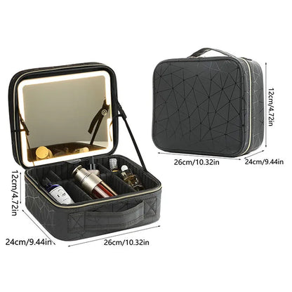 New LED Lighted Cosmetic Case With Mirror PU Leather Portable Travel Makeup Storage Bags Waterproof Travel Makeup Bag