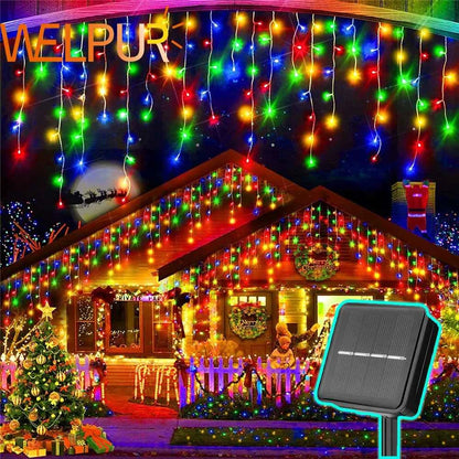 Solar Street Garden Decoration Solar Curtain Lighting Outdoor LED String Lights 3.5M/7.5M Waterproof Curtain Light